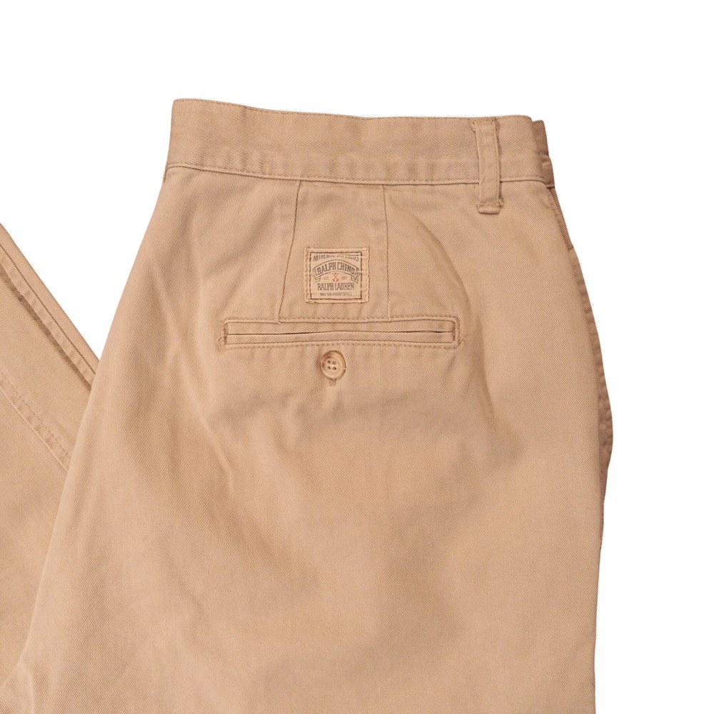 Ralph Lauren Chino Pants Womens 14 Tan Beige Pleated High Waist Cotton Made USA - Picture 2 of 8